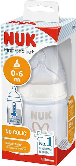 Nuk Sticlă de Plastic pentru Bebelusi First Choice+ Anti-Colici cu Tetină din Silicon pentru 0-6 luni White Inimi 150ml