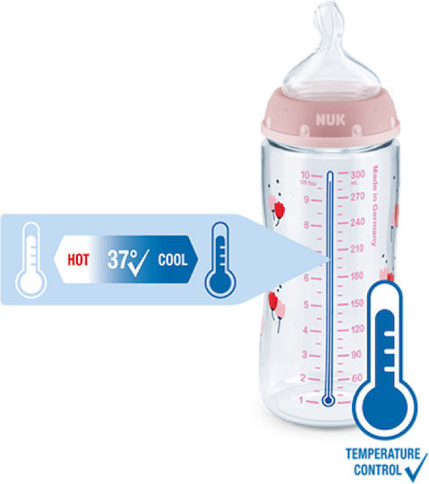 Nuk Plastik Babyflasche First Choice Plus Temperaturkontrolle Anti-Kolik mit Silikon Saugflasche für 6-18 Monate Rosa Giraffe - Rosa 360ml