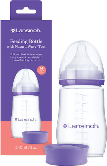 Lansinoh Πλαστικό Μπιμπερό Feeding Bottle Κατά των Κολικών με Θηλή Σιλικόνης για 3+ μηνών Μωβ 240ml