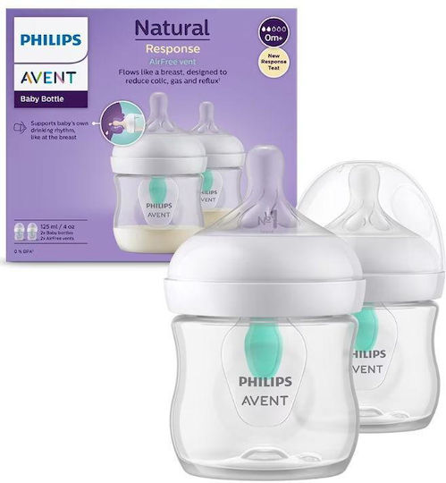 Philips Set Plastic Baby Bottles Natural Response Anti-Colic with Silicone Teat for 0+ Months 125ml 2 Pieces