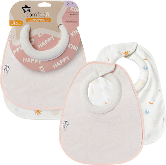 Tommee Tippee Σαλιάρα Υφασμάτινη με Αυτοκόλλητο Ροζ για 0 m+ 2τμχ