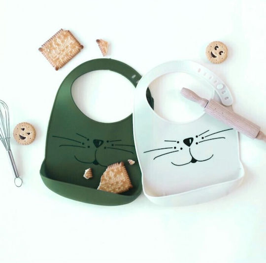 Trois Kilos Sept Waterproof Bib Silicone with Button & Pocket Olive for 4 m+