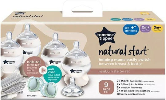 Tommee Tippee Set Plastic Baby Bottles Anti-colic with Silicone Teat for 0+ Months Multicolored 260ml 6 Pieces