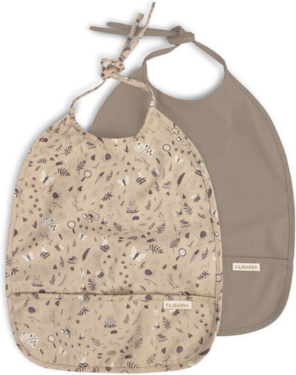 Filibabba Bib Fabric with Lace Band & Pocket Warm Grey 2pcs