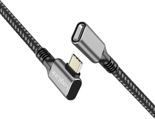 LogiLink Braided USB 3.2 Video Cable USB-C Male - USB-C Female 100W PD Black 0.5m CUA0110