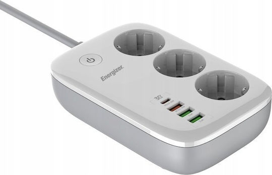 Energizer Πολύπριζο 3 Θέσεων με USB-A και Καλώδιο 2m