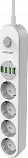 Energizer Захранваща лента с USB-A, Превключвател и Кабел 2м