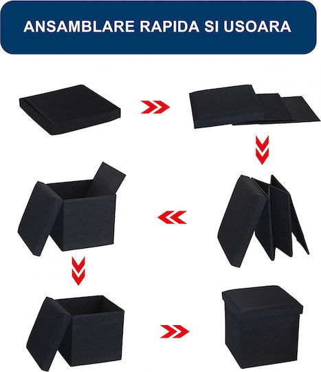 Suport Pentru Picioare Cu Spațiu De Depozitare Tapițat Cu Țesătură Negru 38x38x38cm