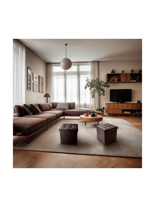 Stool Footstool With Storage Space Leather Brown 38x38x38cm