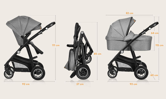 Lionelo Bianca Adjustable 3 in 1 Baby Stroller Suitable from 6+ Months Gray 11kg
