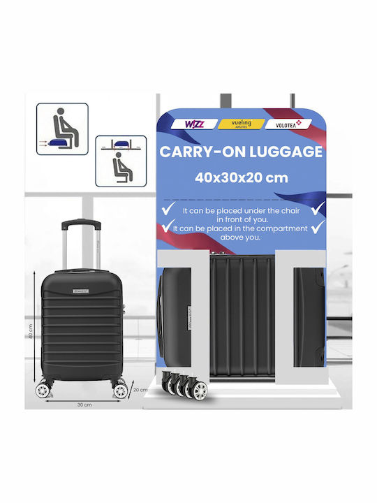 Quasar Line Cabin Travel Suitcase Hard Black with 4 Wheels Height 40cm