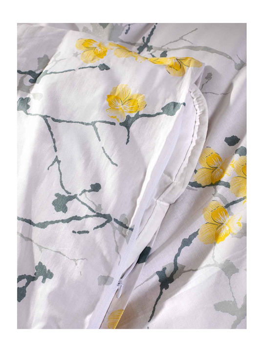 Peiraiki Patraiki Duvet Cover Set Cotton Queen with 2 Pillowcases 230x250 Exotic Flower Yellow
