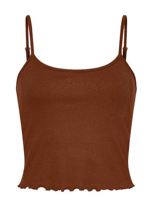 Women's Blouse Cotton with Straps Brown