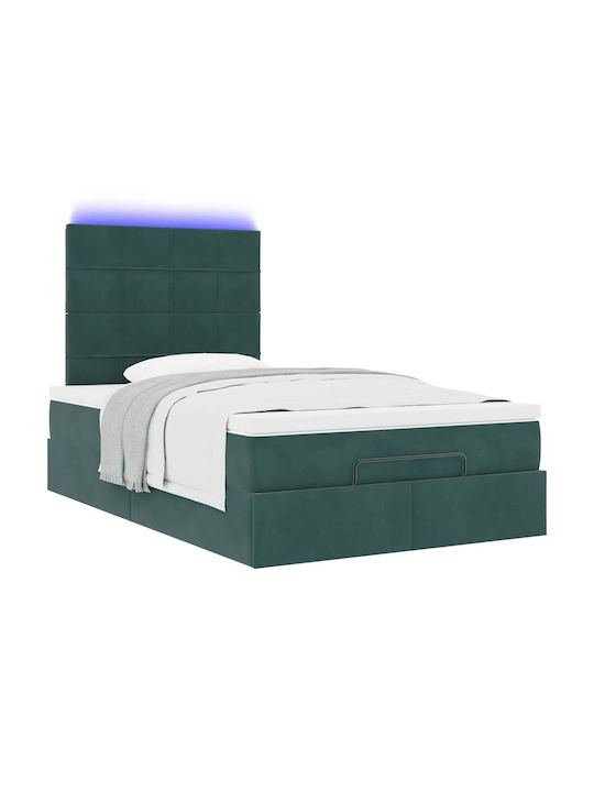 Pat Semi-dublu Tapițat cu Catifea Verde Închis cu Spațiu de Stocare Plăci și Saltea 120x190cm