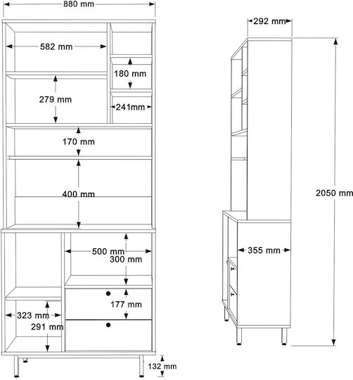 Мебели за съхранение от дърво & метал Oak-green 88x35.5x205см