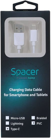 Spacer Cablu Date și Alimentare Smartphone USB 3.0 M La Type-C M PVC 2.1A Retail Pack 1m Alb "spdc-typec-pvc-w-1.0" Include TVA 0.06 Lei