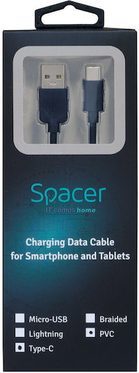 Spacer Cablu Date și Alimentare Smartphone USB 3.0 Tată La Type-C Tată PVC 2.1A Retail Pack 1m Negru "spdc-typec-pvc-bk-1.0" Include TVA 0.06 Lei