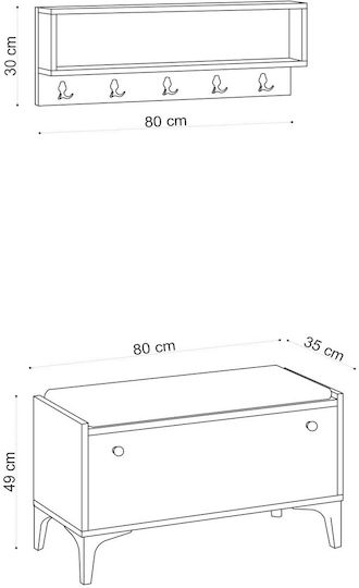 Lena Mobilier de Intrare cu Dulap pentru Pantofi Oak-black 80x35x49cm