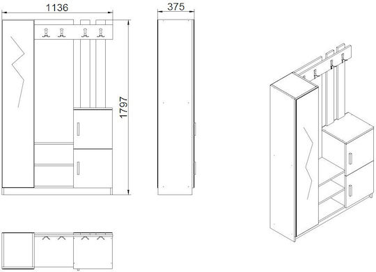 Mobilier de Intrare cu Dulap pentru Pantofi Oak-anthracite 113.6x35x180cm