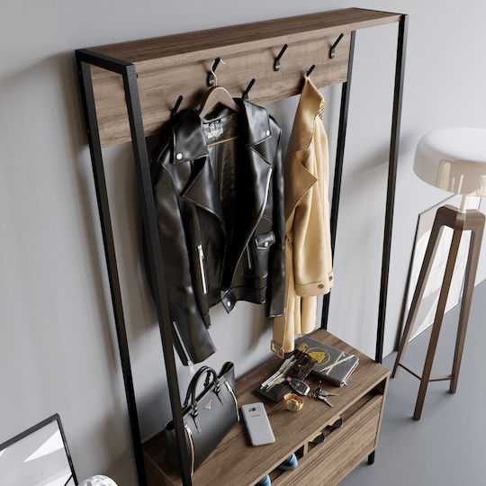 Devin Έπιπλο Εισόδου με Παπουτσοθήκη Walnut-black 94x35.3x180εκ.