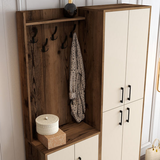 Berlin Mobilier de Intrare cu Dulap pentru Pantofi Walnut-cream 120x35x200cm