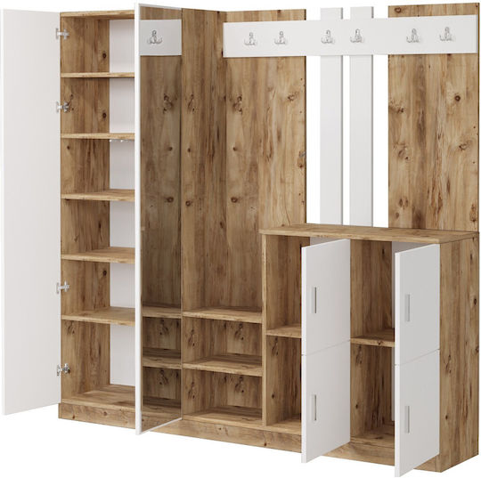 Мебел За Антре с Шкаф за Обувки Pine-бял 187.2x37.5x180см