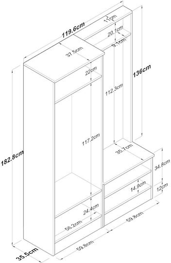Entry Furniture with Shoe Rack White-walnut 119.6x35.5x182.8cm
