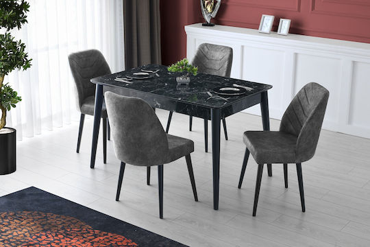 Lotus Τραπεζαρίας Επεκτεινόμενο Marble Effect Black 130+35x80x75εκ.