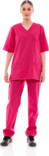IdealPress Scrub Unisex Σετ Ιατρικό Παντελόνι και Μπλούζα Φούξια από Βαμβάκι και Πολυεστέρα