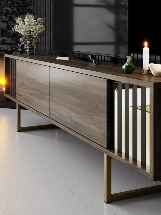 Gold Line Living Room TV Unit Walnut-black L180xW30xH48cm
