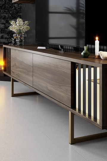 Unitate TV pentru sufragerie Gold Line Walnut-black L180xA30xÎ48cm