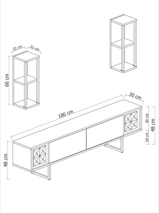 Chrome Line Living Room TV Unit Anthracite-black L180xW30xH48cm