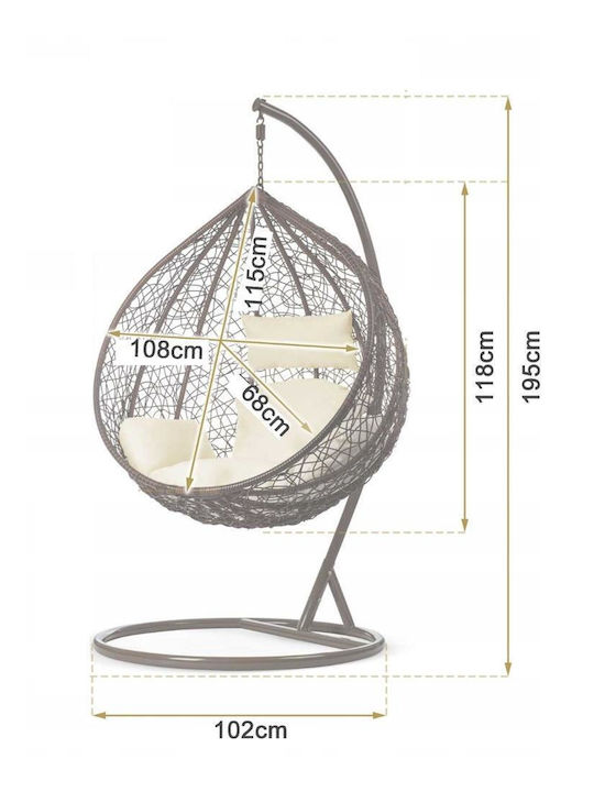 Linea Κρεμαστή Κούνια Φωλιά με Μαξιλάρι Rattan Μαύρη Αντοχής έως 100kg Μ115xΠ68xΥ108cm