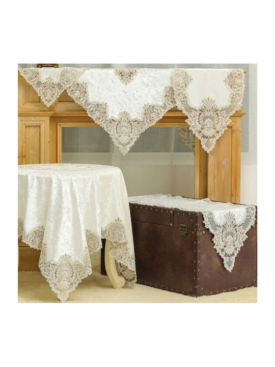 Pls-tb031 Elfenbeinfarbene Samtstickerei Seidenspitze 85×85 Liolios Home