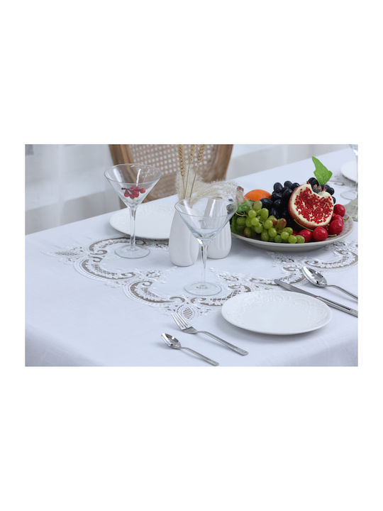 Liolios Home Τραπεζομάντηλο Λινό με Κέντημα Pls-7b027 White 160x260εκ.