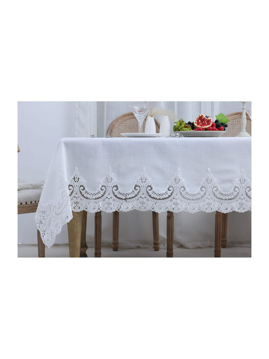 Liolios Home Τραπεζομάντηλο Λινό με Κέντημα Pls-7b027 White 160x260εκ.
