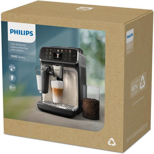 Philips Series 5500 Automatic Espresso Coffee Machine 1500W Pressure 15bar for Cappuccino with Grinder Black EP5549/70