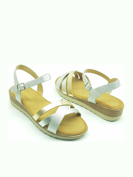 Flache Sandalen für Damen Anatomisch in Silber Farbe