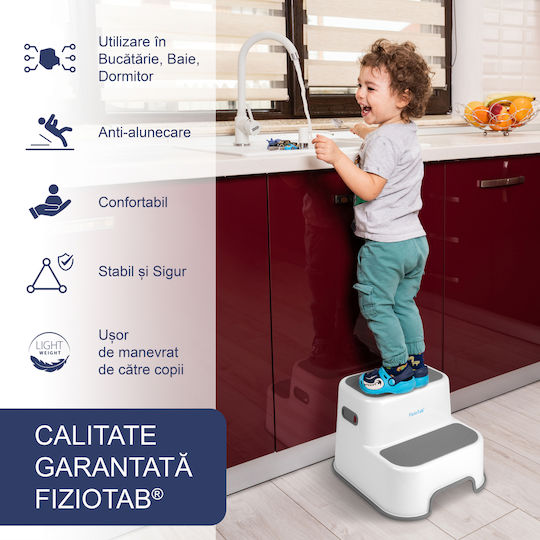 Fiziotab Scaun Trepte Două Etape Pentru Toaletă Suprafață Antiderapantă Scaun Trepte Pentru Copii Chiuvetă Gri Alb