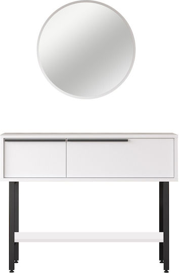 Console Table Wood & Metal with Mirror White-Black L100xW29.5xH76cm
