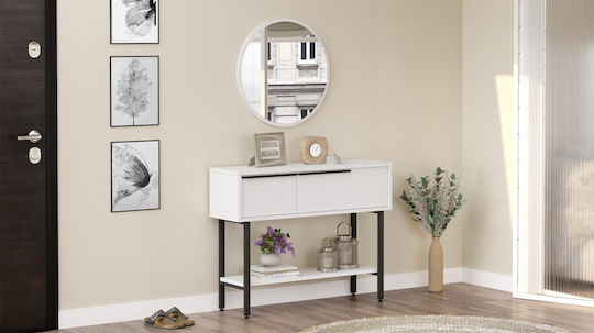 Console Table Wood & Metal with Mirror White-Black L100xW29.5xH76cm