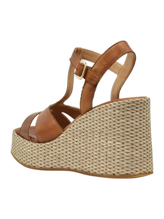 Women's Leather Platform Shoes Tabac Brown