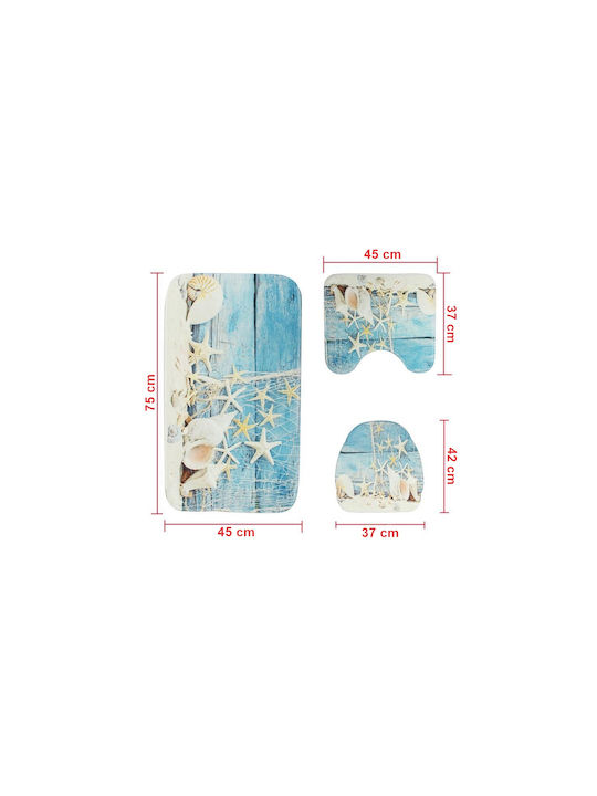 Non-Slip Bath Mats Set Toilet CovorScoici18 Light Blue 3pcs