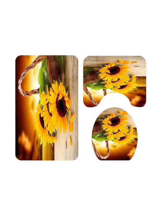 Antiderapant Set Covorașe de Baie Toaletă CovorSoare22 Sunflower 3buc