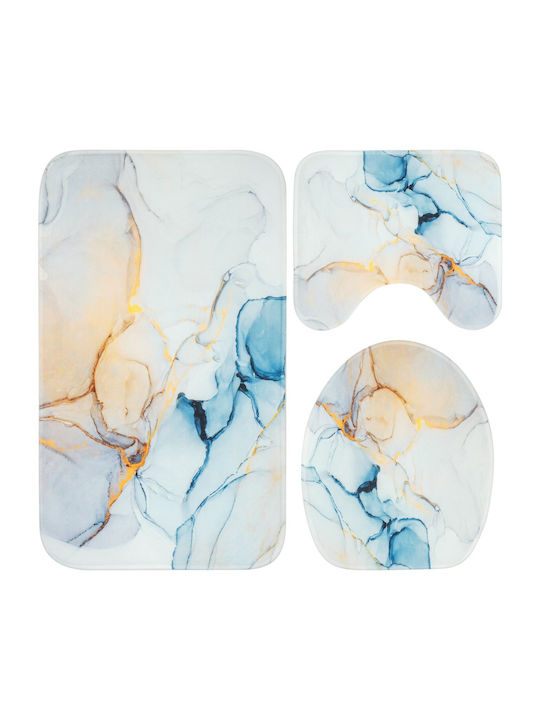 Non-Slip Bath Mats Set Toilet BlueAbstract2 Blue 3pcs