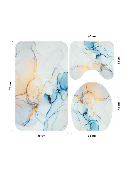 Non-Slip Bath Mats Set Toilet BlueAbstract2 Blue 3pcs