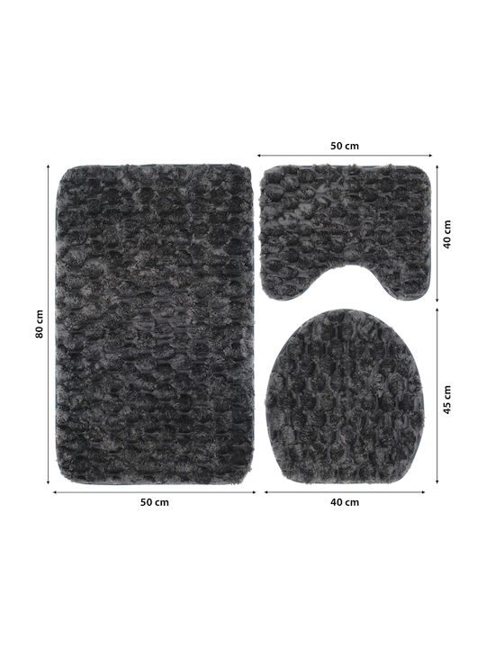 Antiderapant Set Covorașe de Baie Microfibra Fiziotab DarkGreyRug1 Gri 3buc