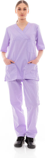 IdealPress Scrub Unisex Σετ Ιατρικό Παντελόνι και Μπλούζα Λιλά από Βαμβάκι και Πολυεστέρα