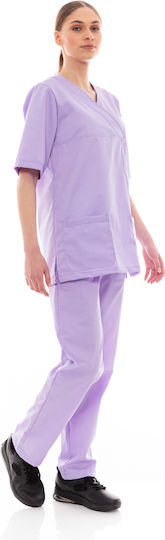 IdealPress Scrub Unisex Σετ Ιατρικό Παντελόνι και Μπλούζα Λιλά από Βαμβάκι και Πολυεστέρα
