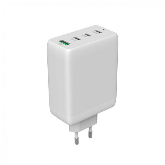 Canyon Φορτιστής Χωρίς Καλώδιο με Θύρα USB-A και 3 Θύρες USB-C 100W Power Delivery Λευκός (CNS-CUW100ACC)